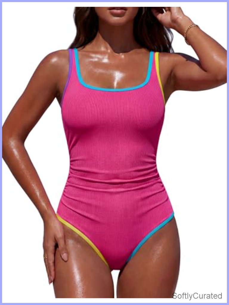 Tummy Control One Piece Swimsuit Criss Cross Back Athletic Modest Swimwear